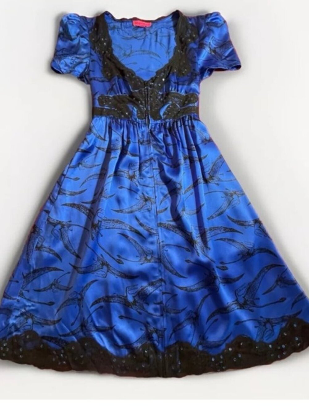 Vintage Betsey Johnson Pterodactyl Dinosaur Dress Cobalt Woman’s Size 4 (S) - Picture 3 of 10